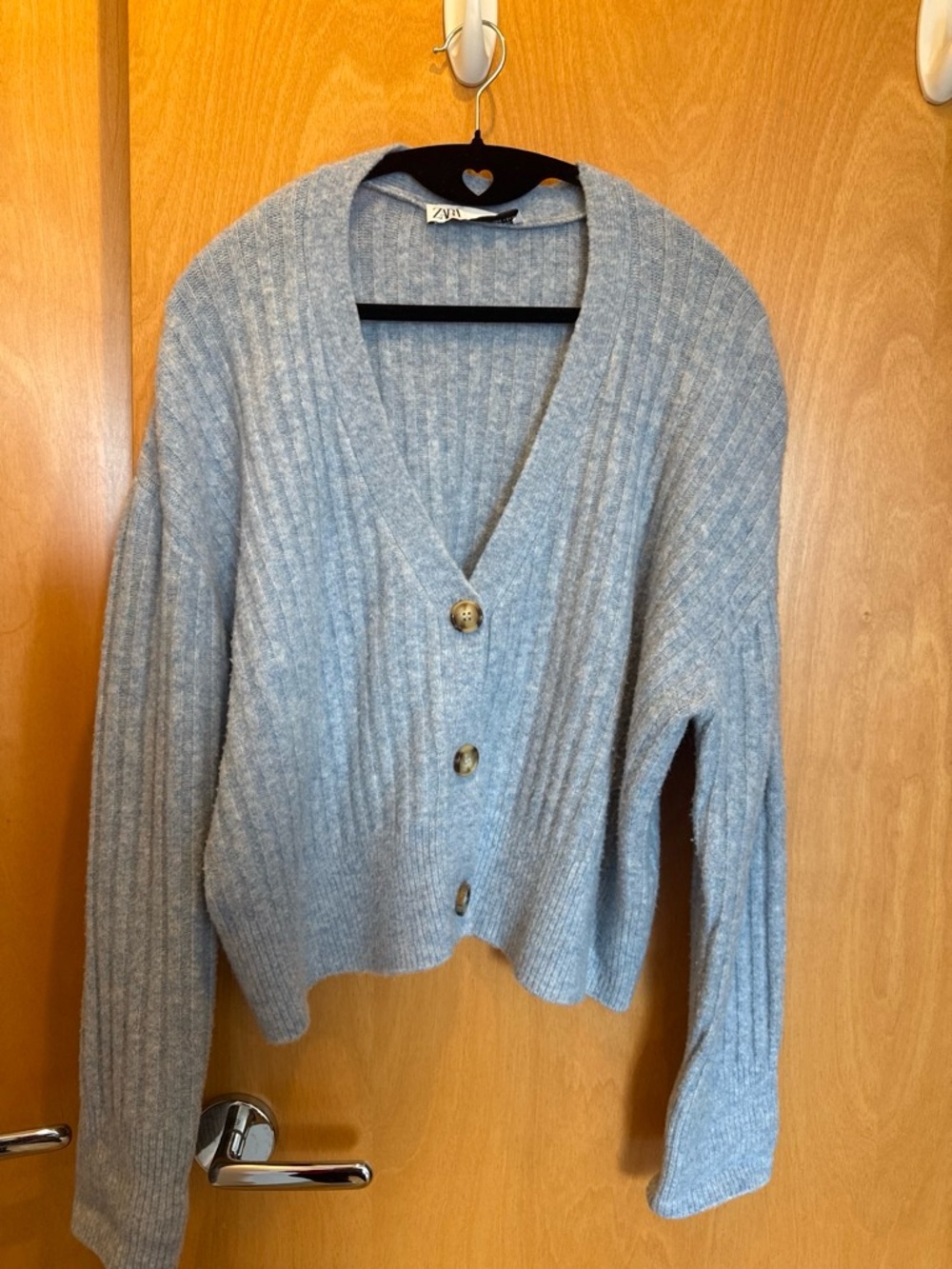 Zara Light Blue Ribbed V-Neck Button Cardigan